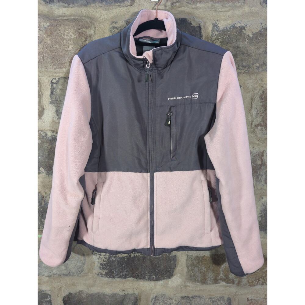 Free Country Jacket Woman's Medium Pink Gray Fleece Full Zip Gorpcore Outdoors